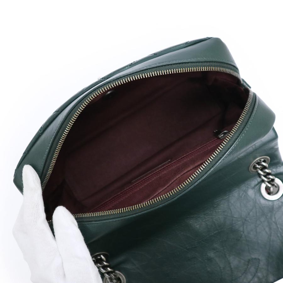 （中古）CHANEL シャネル A67373 ココマーク マトラッセ フラップ ダブルチェーン イリディッセント カーフスキン ダークグリーン 2WAY ショルダーバッグ レザー