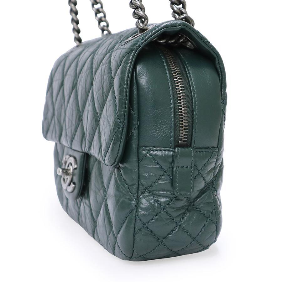 （中古）CHANEL シャネル A67373 ココマーク マトラッセ フラップ ダブルチェーン イリディッセント カーフスキン ダークグリーン 2WAY ショルダーバッグ レザー