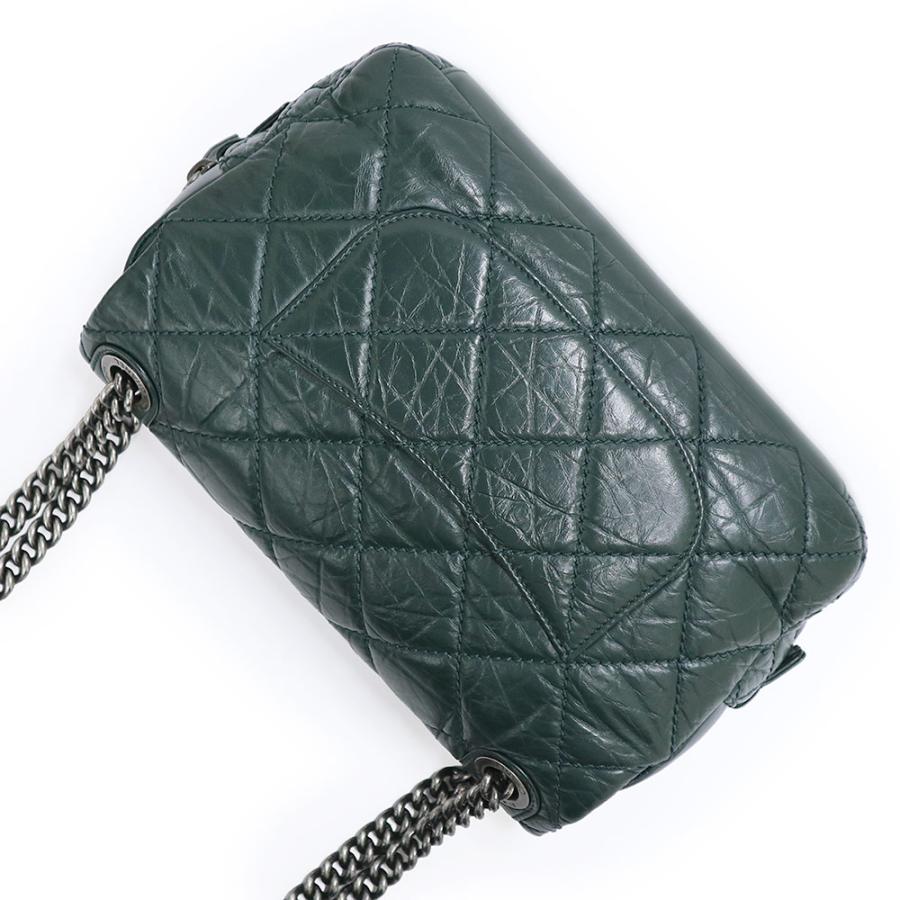 （中古）CHANEL シャネル A67373 ココマーク マトラッセ フラップ ダブルチェーン イリディッセント カーフスキン ダークグリーン 2WAY ショルダーバッグ レザー