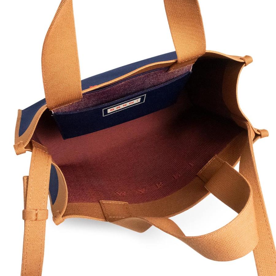 （未使用　展示品）MARNI マルニ SHMP0083A0 ジャガード キャンバス ネイビー ブラウン 斜め掛け 2Way ショルダー ハンドバッグ ゴールド金具の画像