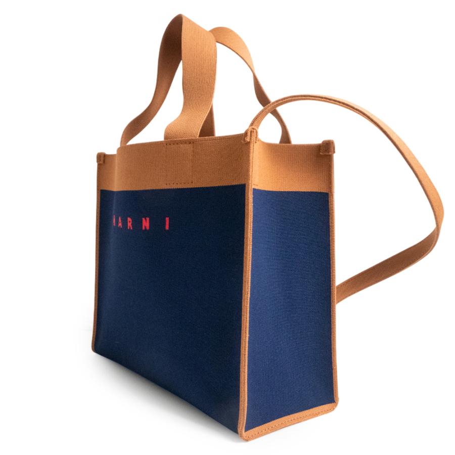 （未使用　展示品）MARNI マルニ SHMP0083A0 ジャガード キャンバス ネイビー ブラウン 斜め掛け 2Way ショルダー ハンドバッグ ゴールド金具の画像