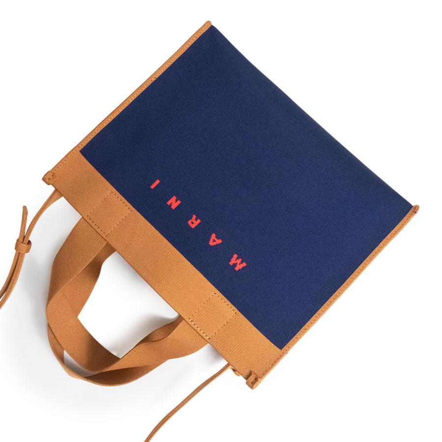 （未使用　展示品）MARNI マルニ SHMP0083A0 ジャガード キャンバス ネイビー ブラウン 斜め掛け 2Way ショルダー ハンドバッグ ゴールド金具の画像