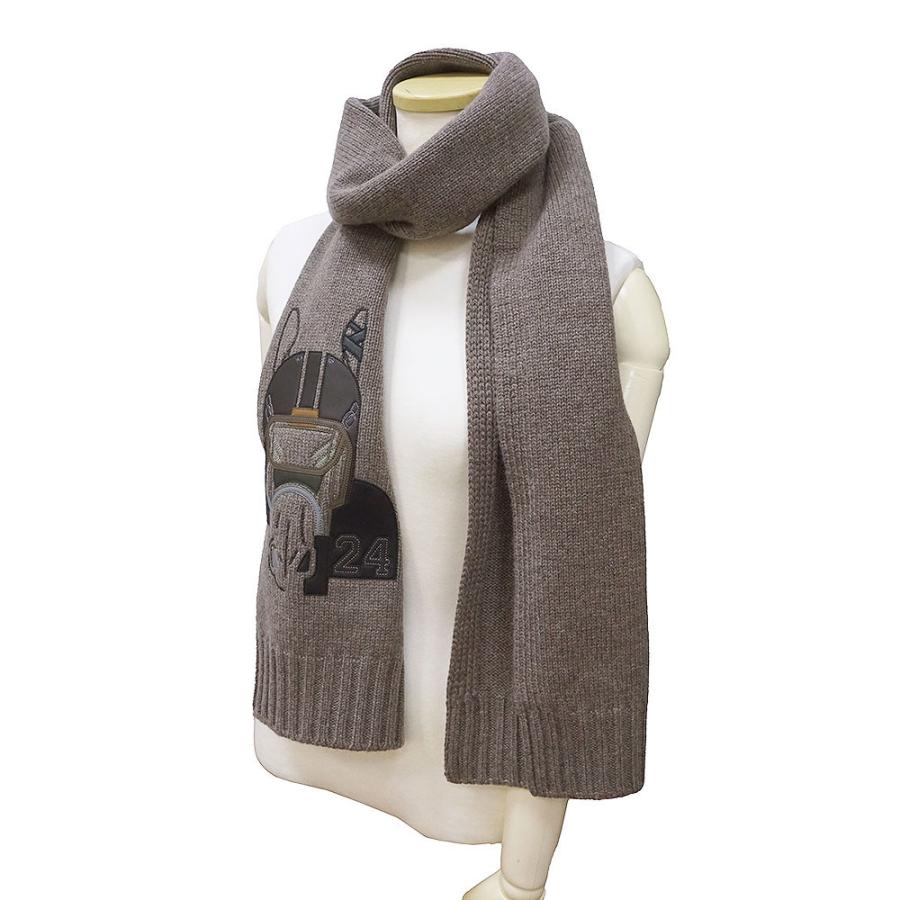 （新品・未使用品）HERMES エルメス クォーターバッシュ レザーパッチ ラムスキン カシミヤ80% シルク20% エトゥープ エトープ グレージュ ブラウン マフラーの画像