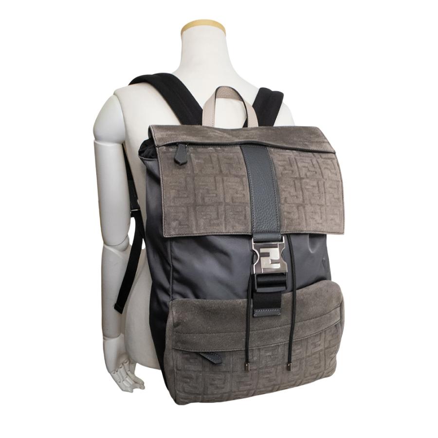 フェンディ 7VZ066 フェンディネス ナイロン スウェード レザー グレー ブラック リュック デイパック バックパック シルバー金具 FENDI（中古） FENDI（フェンディ） （中古）FENDI 7VZ066 フェンディネス ナイロン