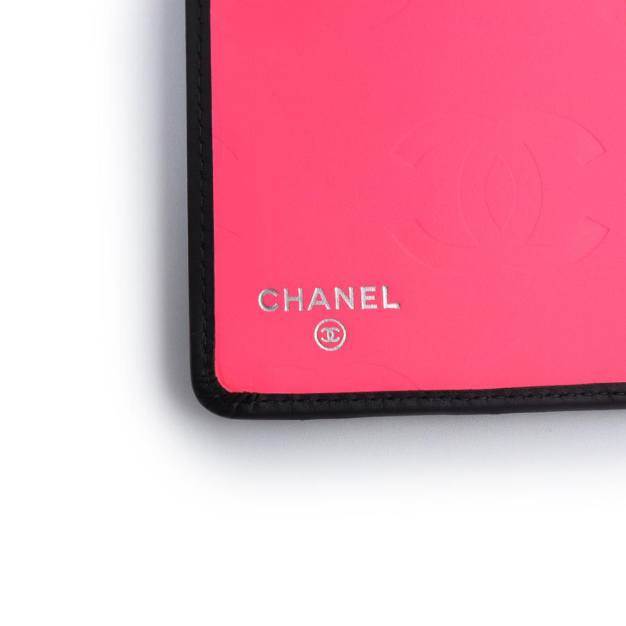 （未使用保管品）CHANEL シャネル A26717 カンボンライン キルティングウォレット カーフスキン ブラック ピンク 二つ折り長財布 レザー シルバー金具 箱付の画像