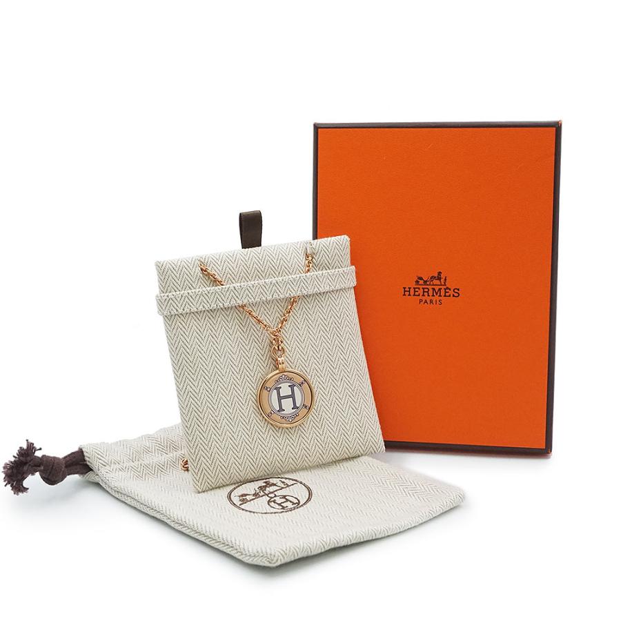 （新品・未使用品）HERMES エルメス メダイユ ブラゾン エナメル フォーブル ベージュ ネックレス ペンダント ピンクゴールド金具 箱付の画像