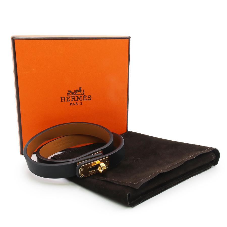 （新品・未使用品）HERMES エルメス ミニ ケリー ドゥブルトゥール ヴォースイフト ノワール ブラック Z刻印 2連 ブレスレット ＃T3 レザー ゴールド金具の画像