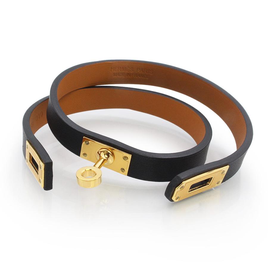 （新品・未使用品）HERMES エルメス ミニ ケリー ドゥブルトゥール ヴォースイフト ノワール ブラック Z刻印 2連 ブレスレット ＃T3 レザー ゴールド金具の画像