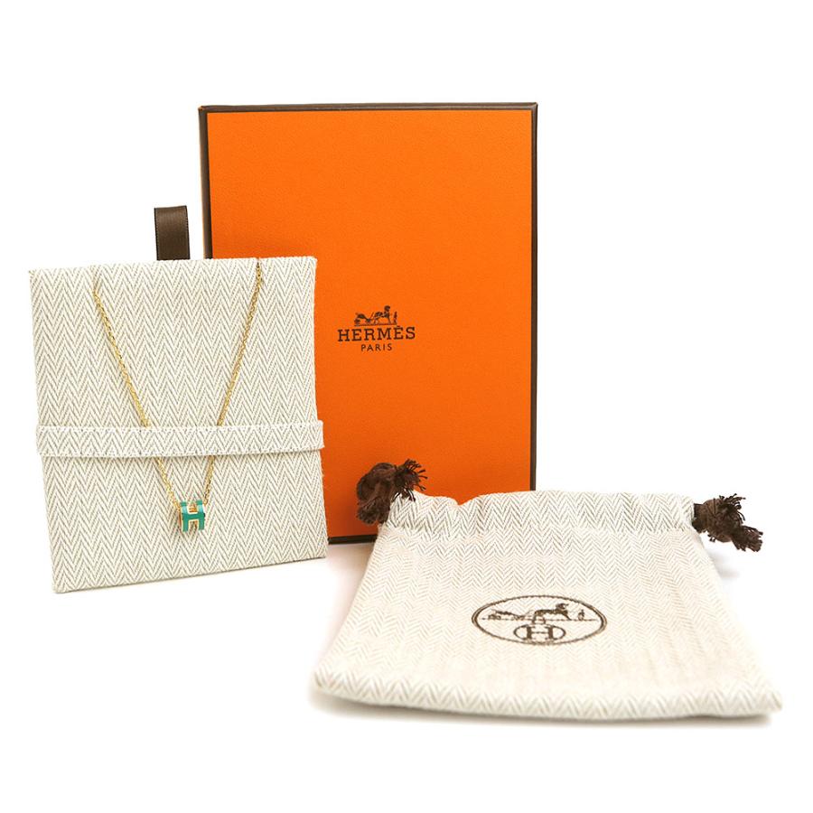（新品・未使用品）HERMES エルメス ポップアッシュ ミニ ポップ H ラッカーメタル Malachite マラカイト グリーン ネックレス ゴールド金具 箱付の画像