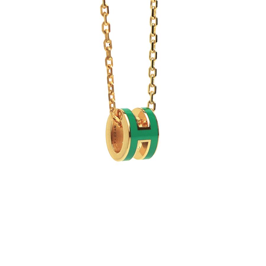 （新品・未使用品）HERMES エルメス ポップアッシュ ミニ ポップ H ラッカーメタル Malachite マラカイト グリーン ネックレス ゴールド金具 箱付の画像