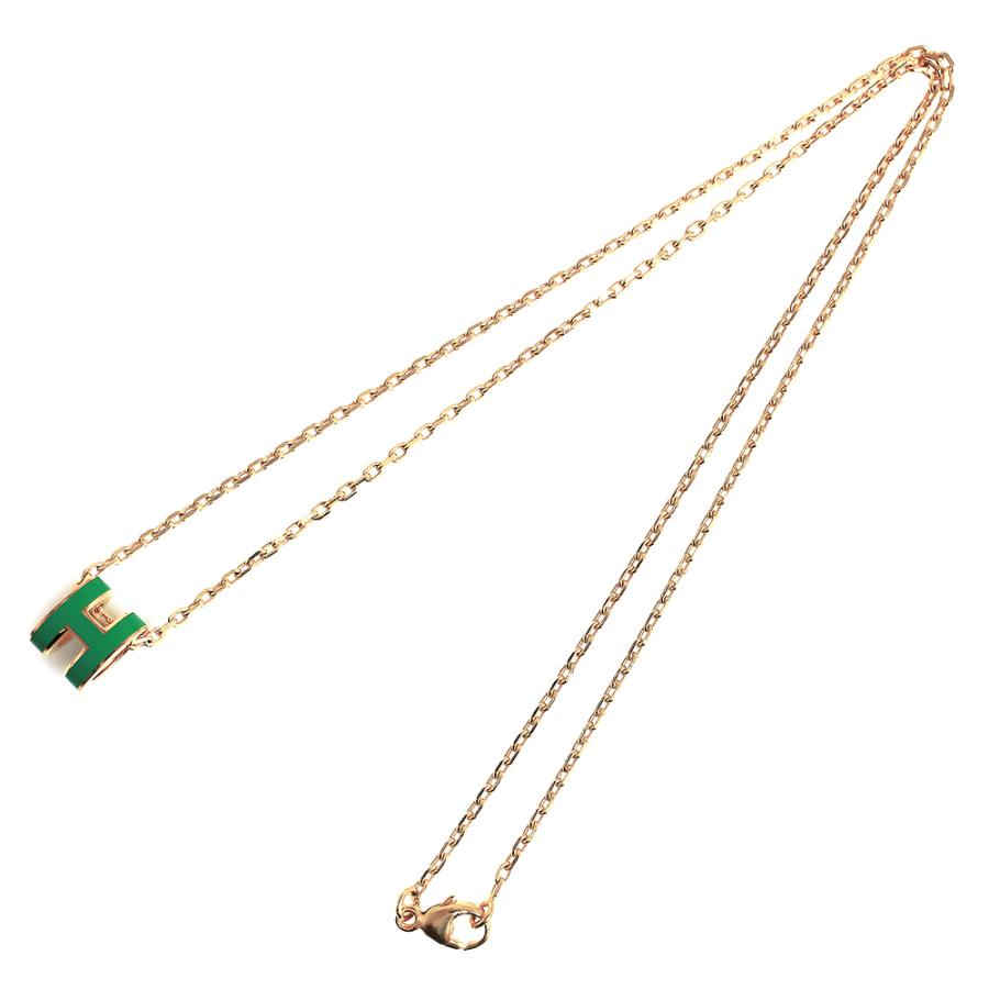 （新品・未使用品）HERMES エルメス ポップアッシュ ミニ ポップ H ラッカーメタル Malachite マラカイト グリーン ネックレス ゴールド金具 箱付の画像