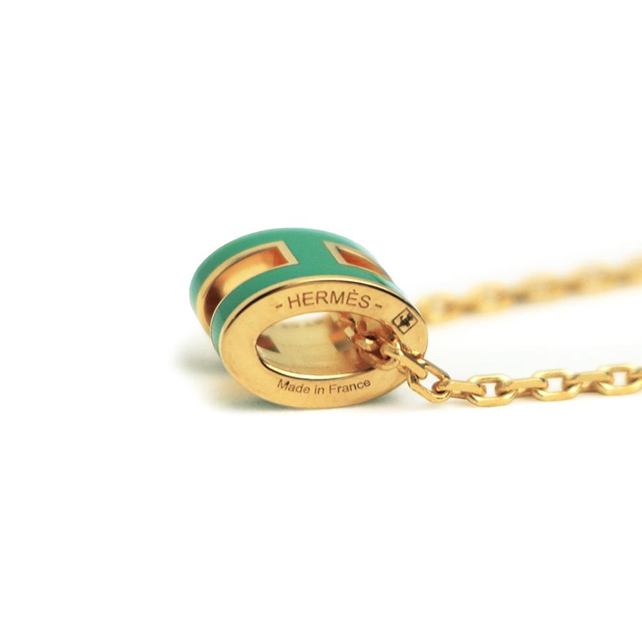 （新品・未使用品）HERMES エルメス ポップアッシュ ミニ ポップ H ラッカーメタル Malachite マラカイト グリーン ネックレス ゴールド金具 箱付の画像
