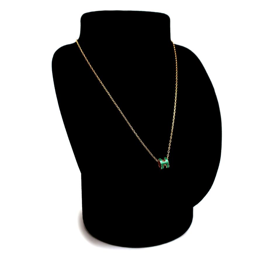 （新品・未使用品）HERMES エルメス ポップアッシュ ミニ ポップ H ラッカーメタル Malachite マラカイト グリーン ネックレス ゴールド金具 箱付の画像