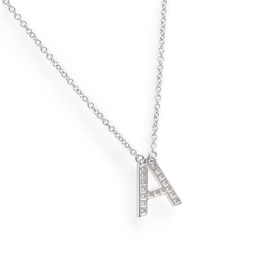 （美品）TIFFANY&Co. ティファニー レター イニシャル A アルファベット Pt950 プラチナ 19Pダイヤモンド シルバー ネックレス ペンダントの画像
