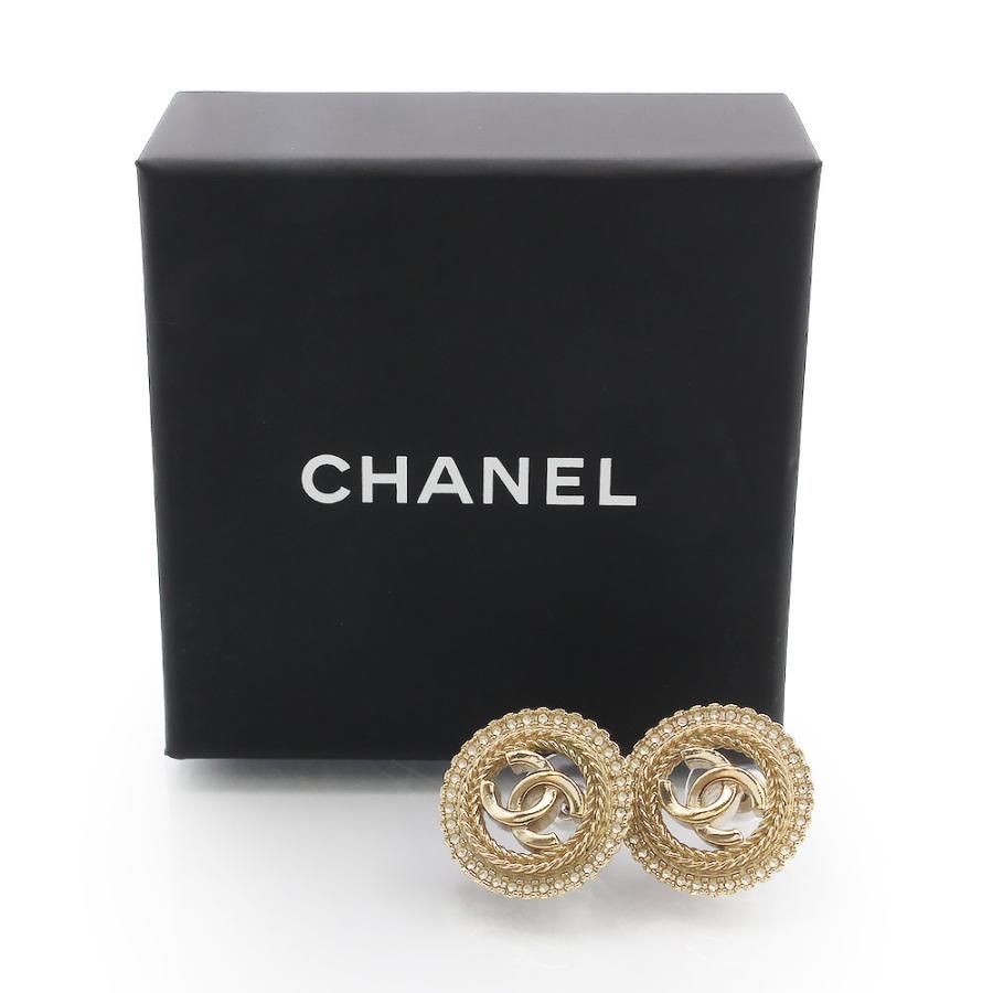 （新品・未使用品）CHANEL シャネル ABE549 ラインストーン ココマーク ラウンド ゴールド ピアス 箱付の画像