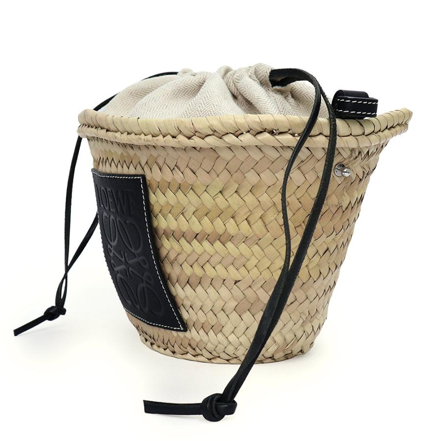 （未使用　展示品）LOEWE ロエベ A223222X01 ドローストリング バケット パームリーフ カーフスキン ナチュラル ベージュ ブラック ショルダーバッグ レザーの画像