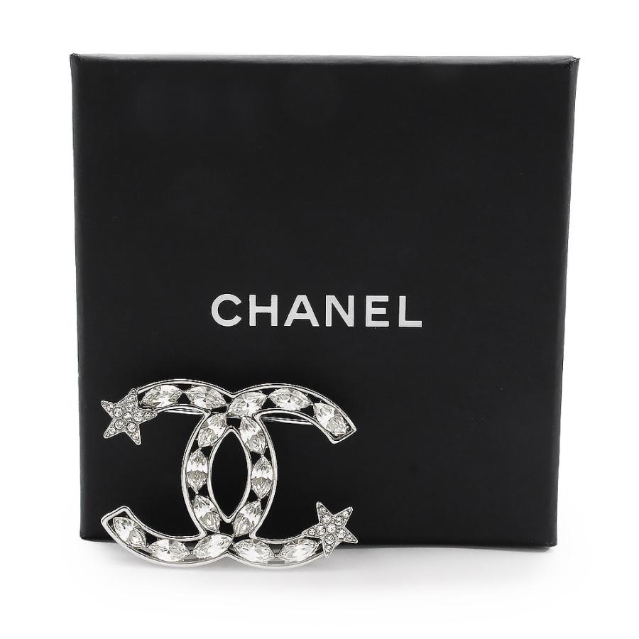 （新品・未使用品）CHANEL シャネル AB3302 ココマーク スター 星 ラインストーン シルバー ブローチ 箱付の画像