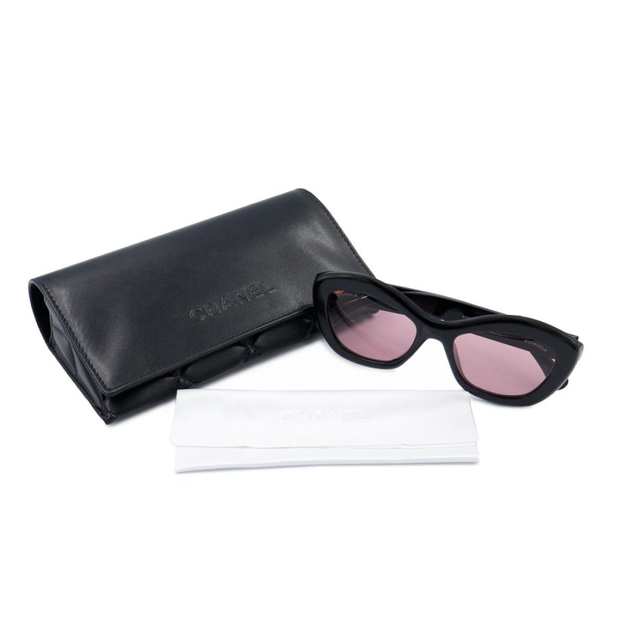 （美品）CHANEL シャネル A71668 ロゴ ラインストーン キャットアイ ブラック ゴールド ライトピンクレンズ 眼鏡 メガネ アイウェア サングラスの画像
