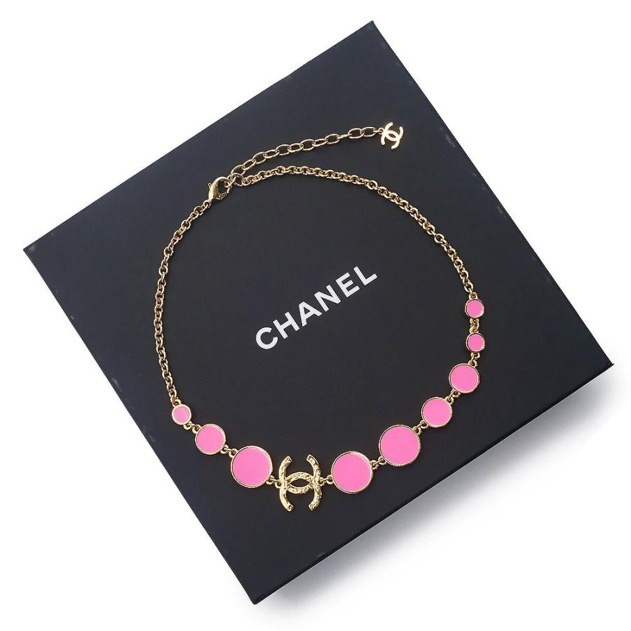 （新品・未使用品）CHANEL シャネル ABC482 ココマーク ドット チェーン ゴールド ピンク ネックレス チョーカーの画像