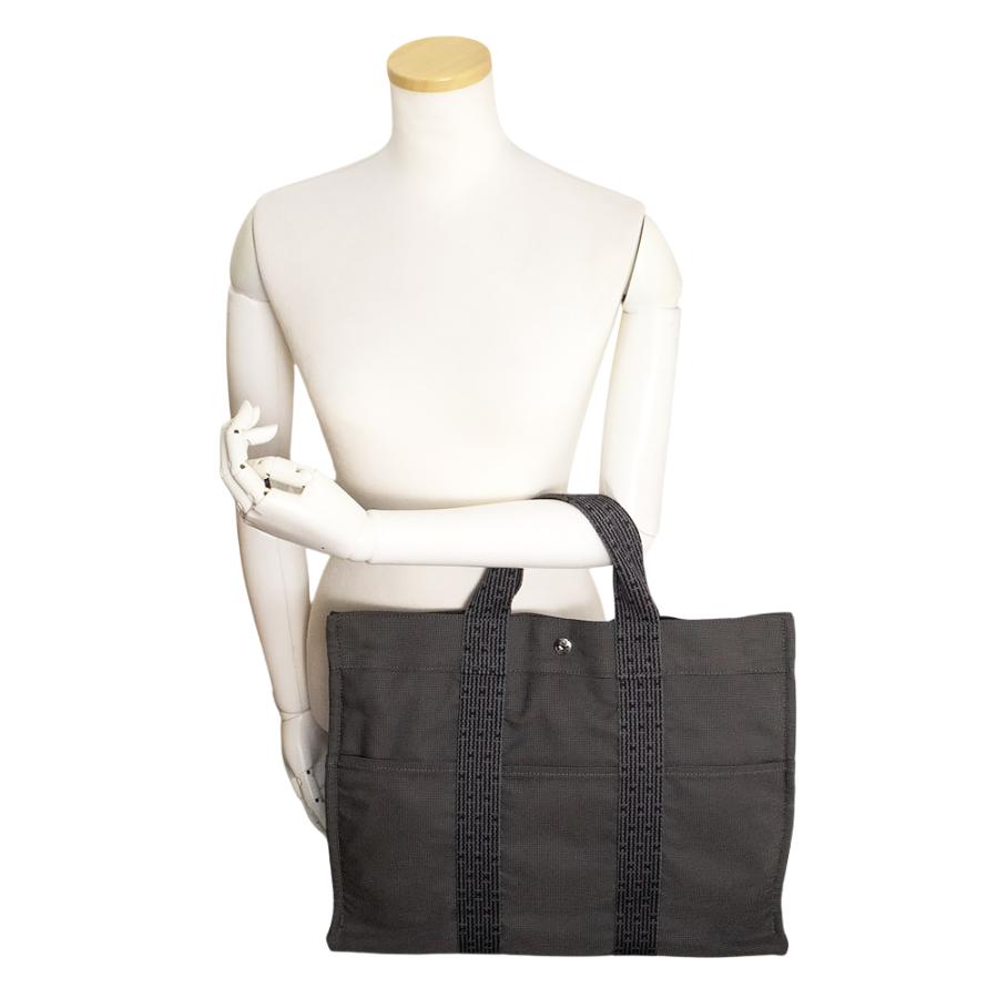 エルメス HERMES エールライン MM トート バッグ キャンバス グレー 
