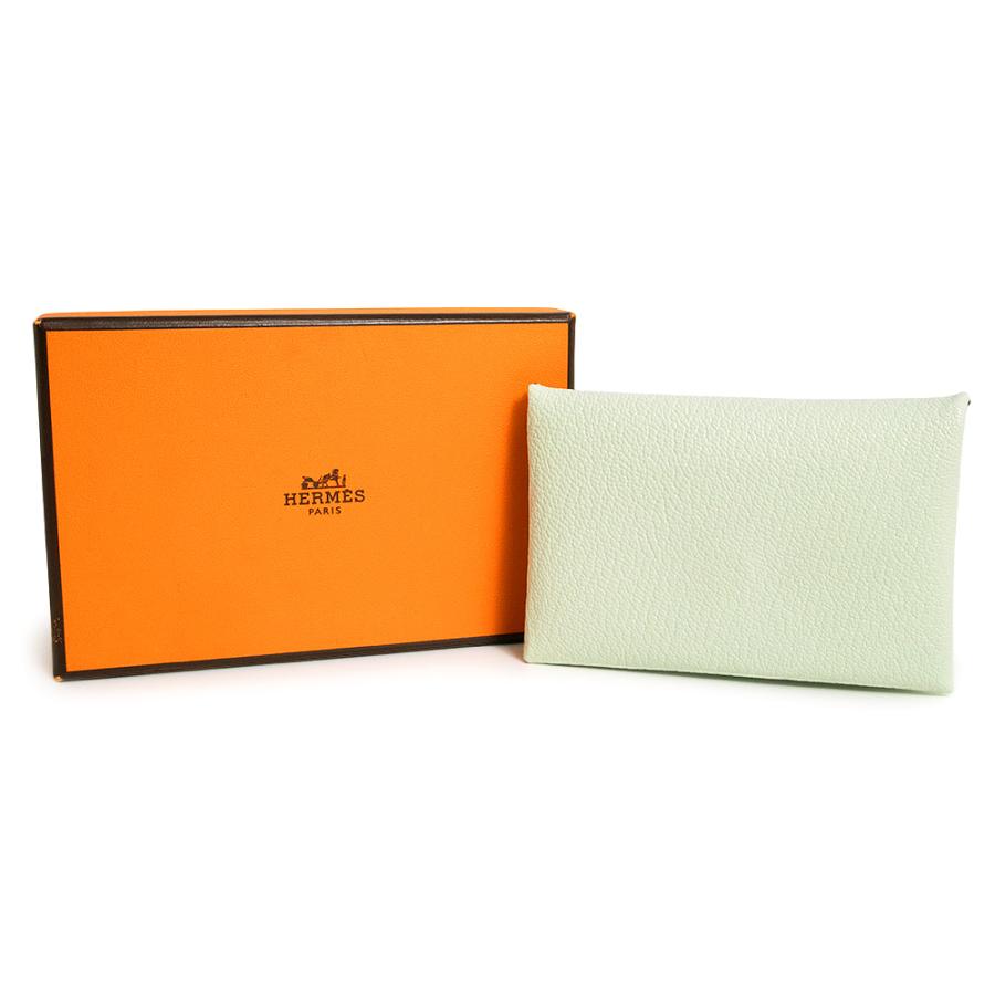 （新品・未使用品）HERMES エルメス カルヴィ ヴェルソ バイカラー シェーブルミゾール ヴェールフィズ ミント グリーン B刻印 カードケース レザー 箱付の画像