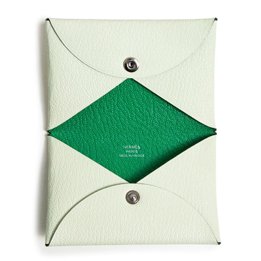 （新品・未使用品）HERMES エルメス カルヴィ ヴェルソ バイカラー シェーブルミゾール ヴェールフィズ ミント グリーン B刻印 カードケース レザー 箱付の画像
