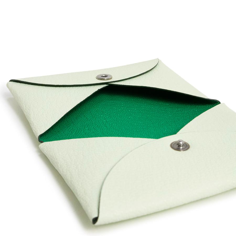 （新品・未使用品）HERMES エルメス カルヴィ ヴェルソ バイカラー シェーブルミゾール ヴェールフィズ ミント グリーン B刻印 カードケース レザー 箱付の画像