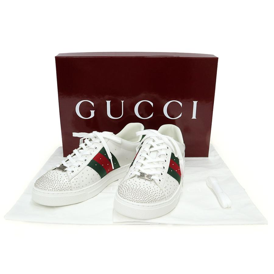 （新品・未使用品）GUCCI グッチ 853252 エース ウェブ ストライプ スタッズ レザー ラバー ホワイト グリーン レッド スニーカー シューズ 靴 #8 27cm 箱付の画像