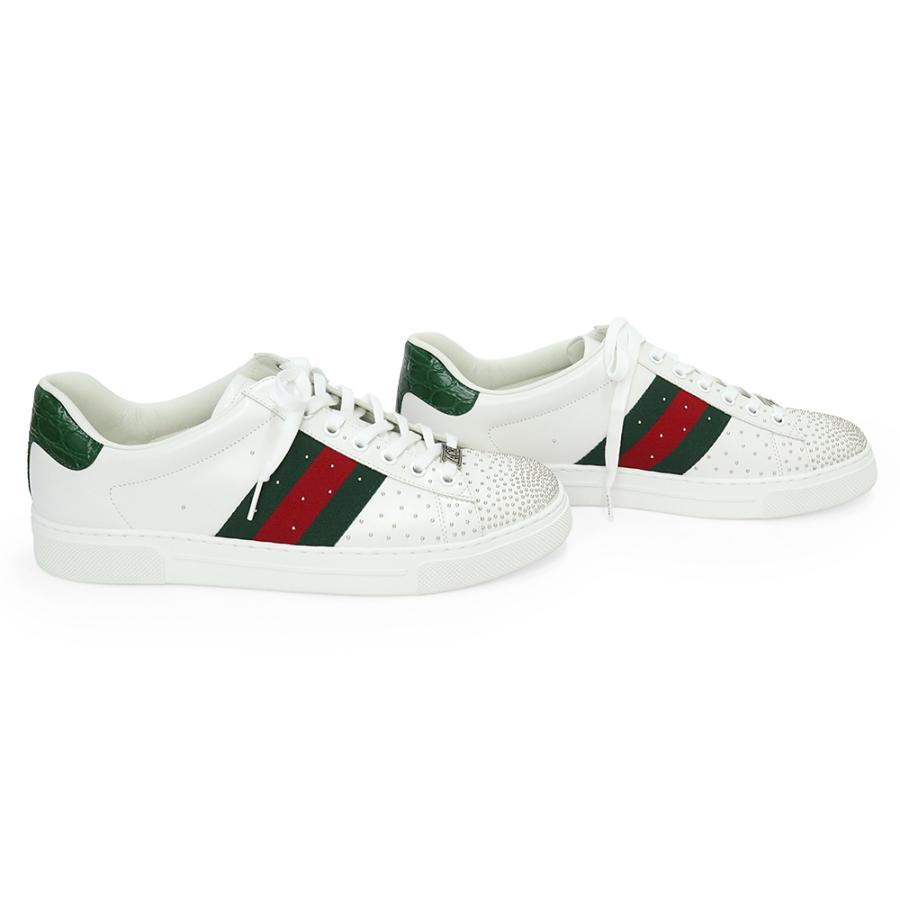 （新品・未使用品）GUCCI グッチ 853252 エース ウェブ ストライプ スタッズ レザー ラバー ホワイト グリーン レッド スニーカー シューズ 靴 #8 27cm 箱付の画像