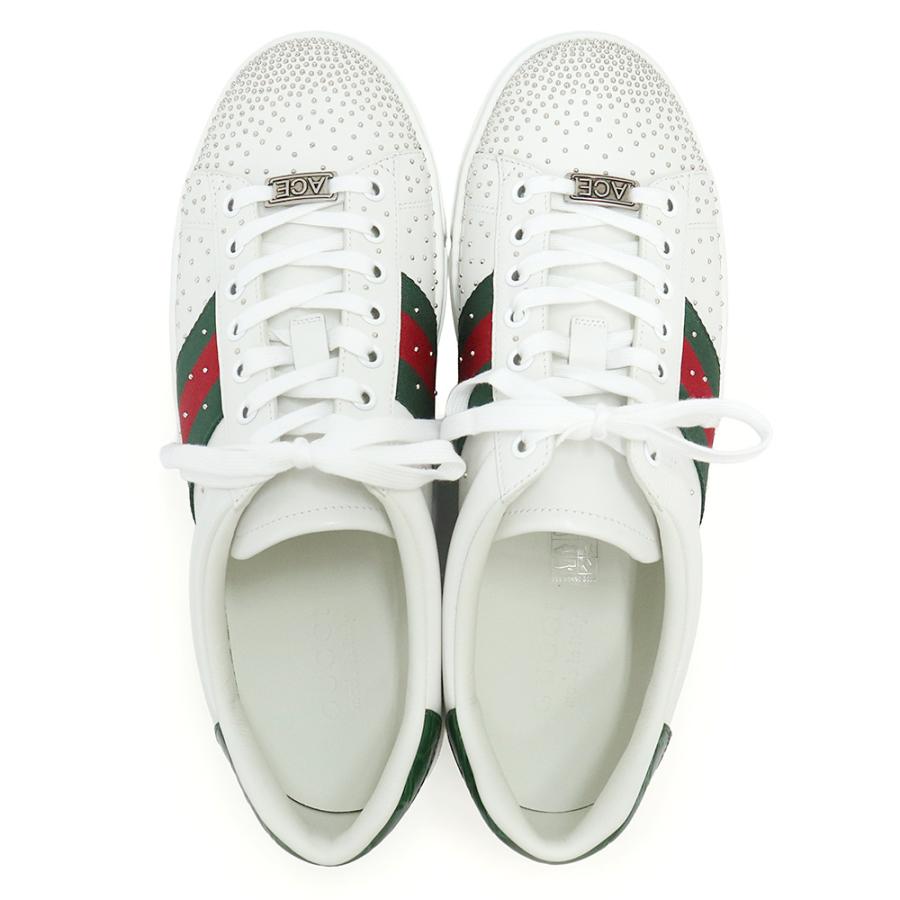 （新品・未使用品）GUCCI グッチ 853252 エース ウェブ ストライプ スタッズ レザー ラバー ホワイト グリーン レッド スニーカー シューズ 靴 #8 27cm 箱付の画像