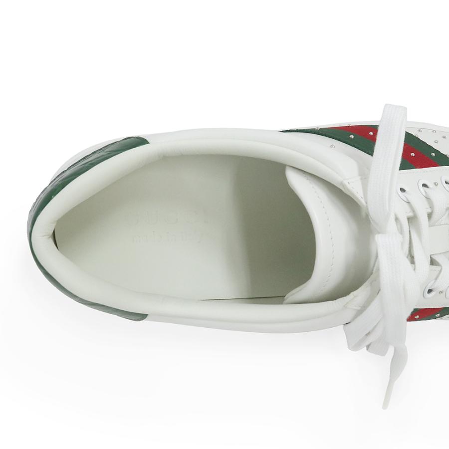 （新品・未使用品）GUCCI グッチ 853252 エース ウェブ ストライプ スタッズ レザー ラバー ホワイト グリーン レッド スニーカー シューズ 靴 #8 27cm 箱付の画像