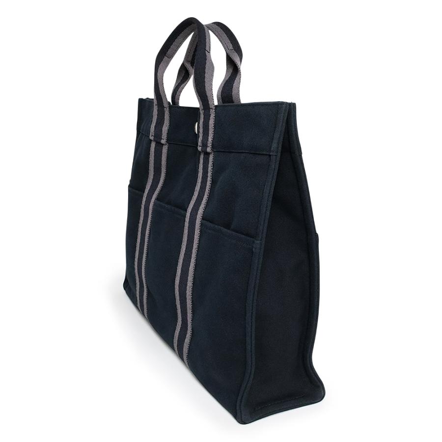 美品 エルメス フールトゥMM トートバッグ キャンバス ブラック グレー HERMES（エルメス） （中古）HERMES フールトゥ MM トート キャンバス