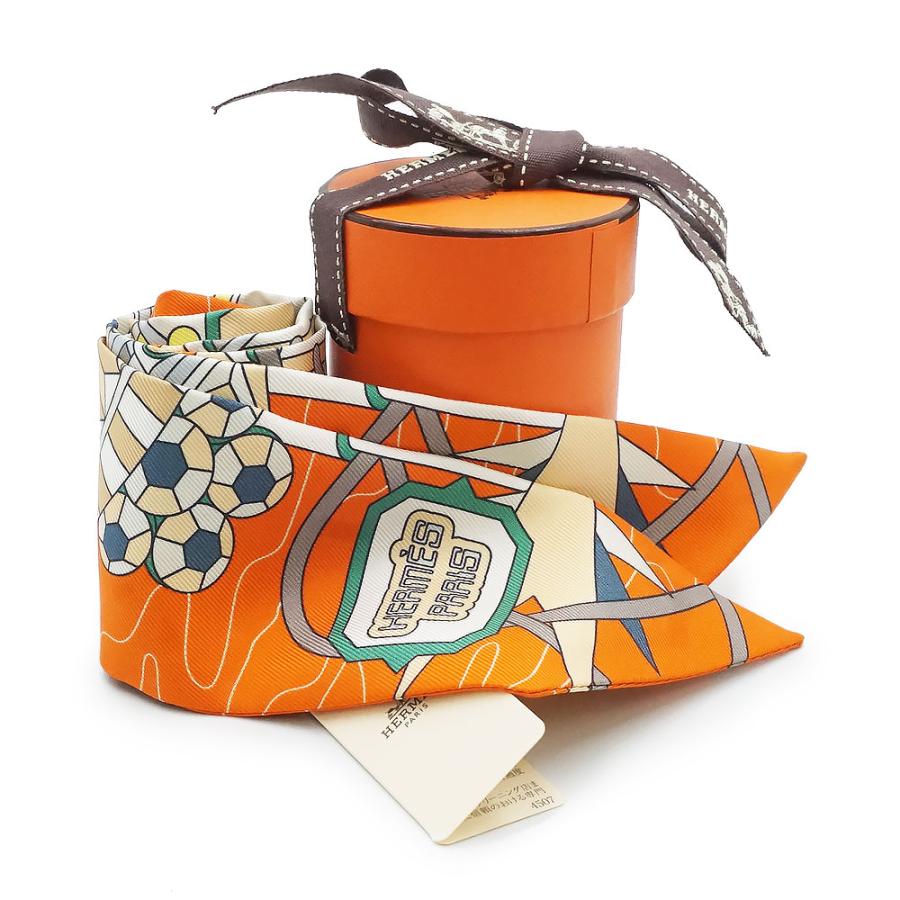 （新品・未使用品）HERMES エルメス ツイリー Odyssey オデッセイ シルク100％ オレンジ ヴェール ジョーヌ リボン スカーフ 箱付の画像