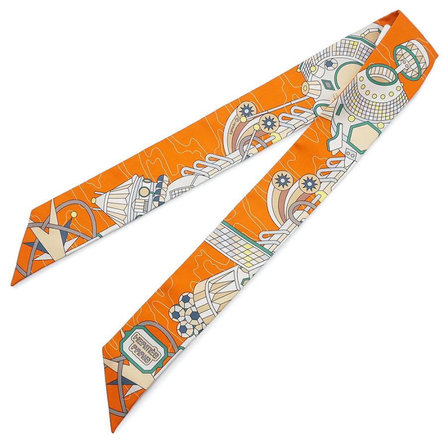 （新品・未使用品）HERMES エルメス ツイリー Odyssey オデッセイ シルク100％ オレンジ ヴェール ジョーヌ リボン スカーフ 箱付の画像
