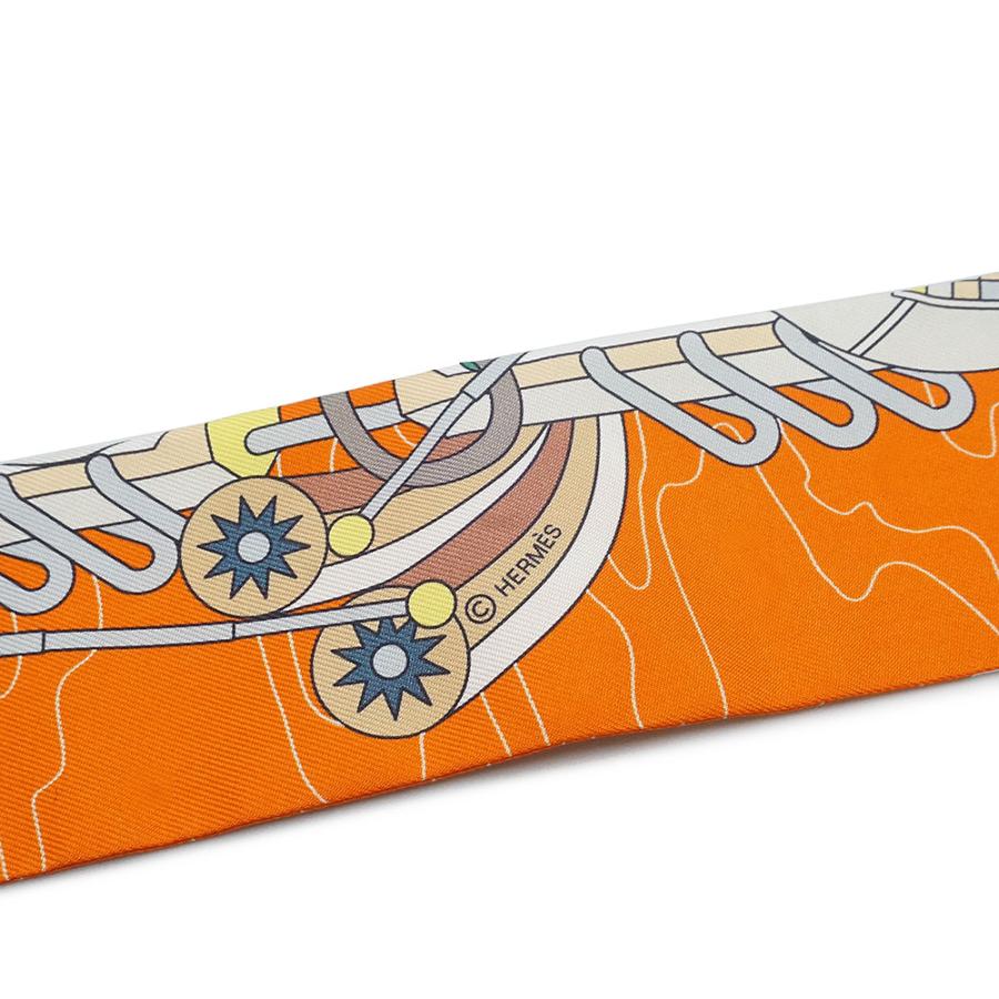 （新品・未使用品）HERMES エルメス ツイリー Odyssey オデッセイ シルク100％ オレンジ ヴェール ジョーヌ リボン スカーフ 箱付の画像