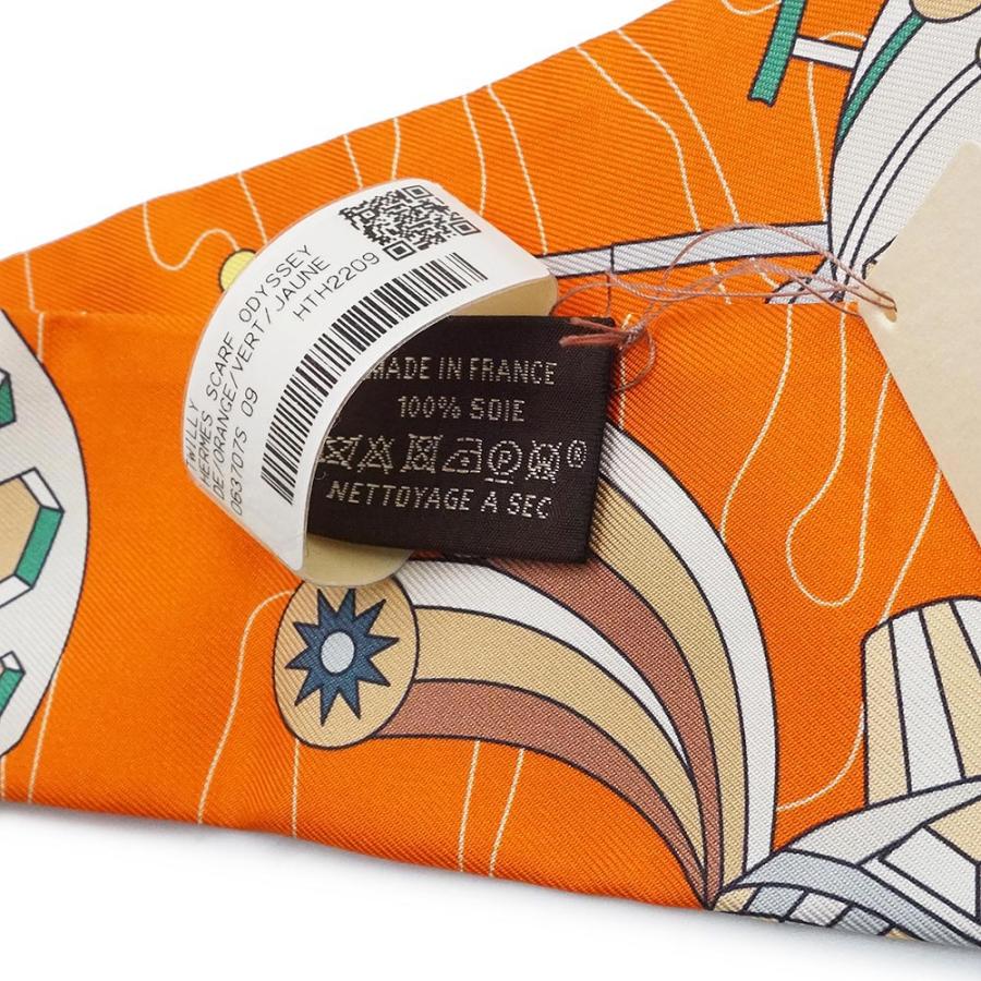 （新品・未使用品）HERMES エルメス ツイリー Odyssey オデッセイ シルク100％ オレンジ ヴェール ジョーヌ リボン スカーフ 箱付の画像