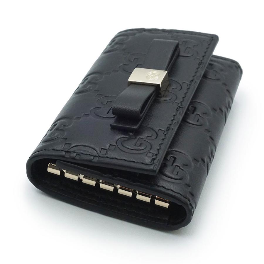 （新品・未使用品）GUCCI グッチ 388682 リボン シグネチャー シマレザー ブラック 6連 キーケース ゴールド金具 箱付の画像