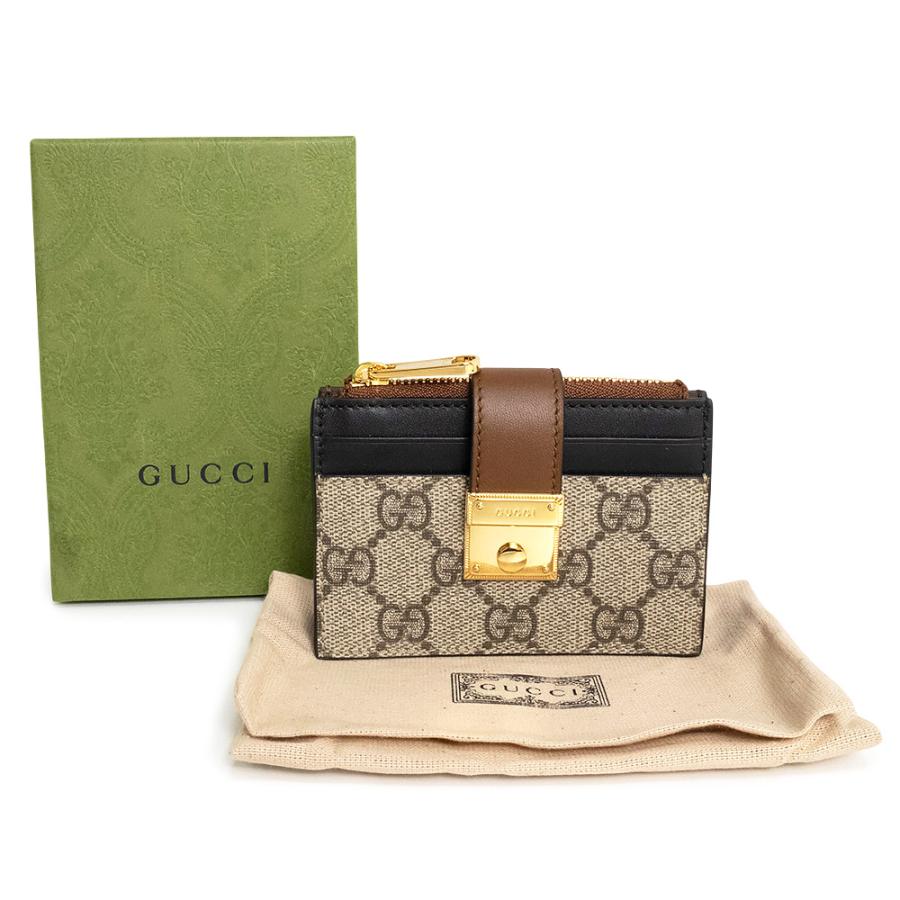 （新品・未使用品）GUCCI グッチ 779804 GGスプリームキャンバス レザー ベージュ ブラウン ブラック コイン カードケース 小銭入れ 財布 ゴールド金具 箱付の画像
