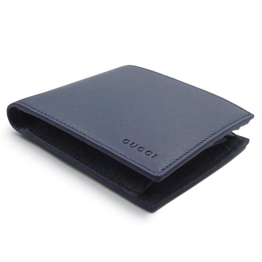 （新品・未使用品）GUCCI グッチ 818946 日本限定 GGエンブレム ブラック インテリア スムースレザー GGスプリームキャンバス ダークブルー 二つ折り財布 箱付の画像