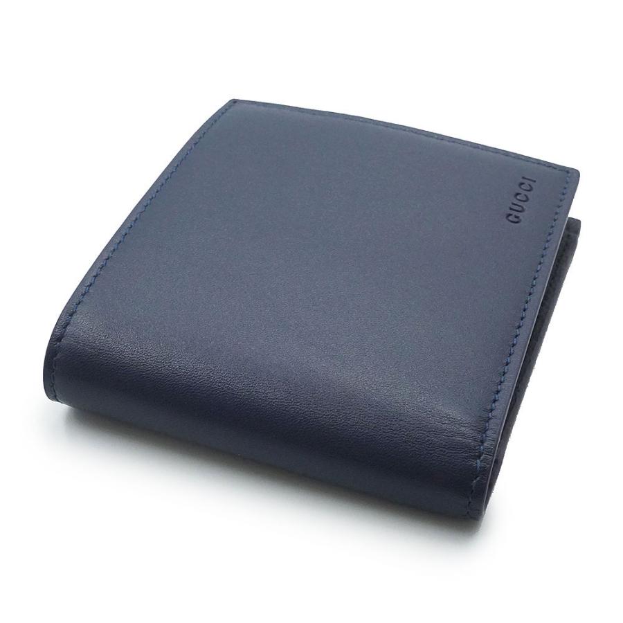 （新品・未使用品）GUCCI グッチ 818946 日本限定 GGエンブレム ブラック インテリア スムースレザー GGスプリームキャンバス ダークブルー 二つ折り財布 箱付の画像
