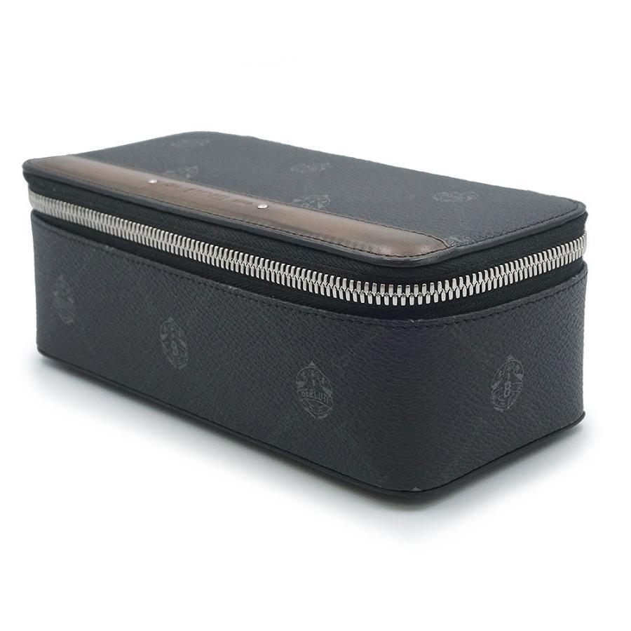 （中古）Berluti ベルルッティ イタウバ ウォッチケース 3 シグネチャーキャンバス ヴェネチアレザー ブラック グレー ブラウン 腕時計 ポーチ シルバー金具_2