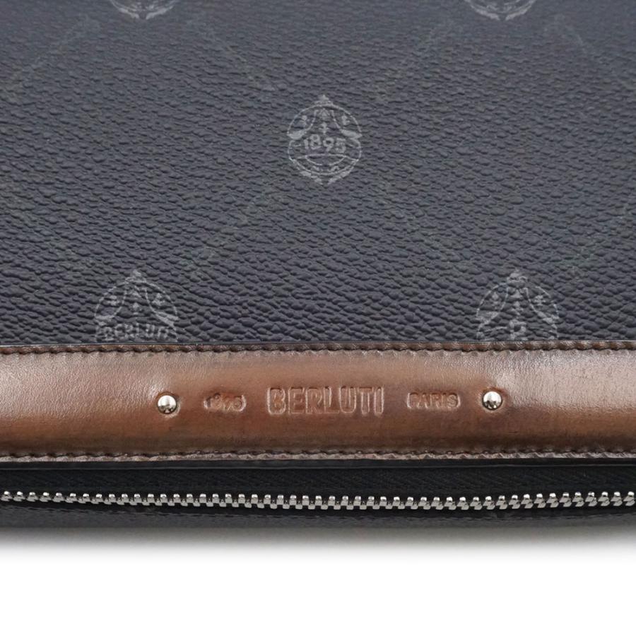 （中古）Berluti ベルルッティ イタウバ ウォッチケース 3 シグネチャーキャンバス ヴェネチアレザー ブラック グレー ブラウン 腕時計 ポーチ シルバー金具_5