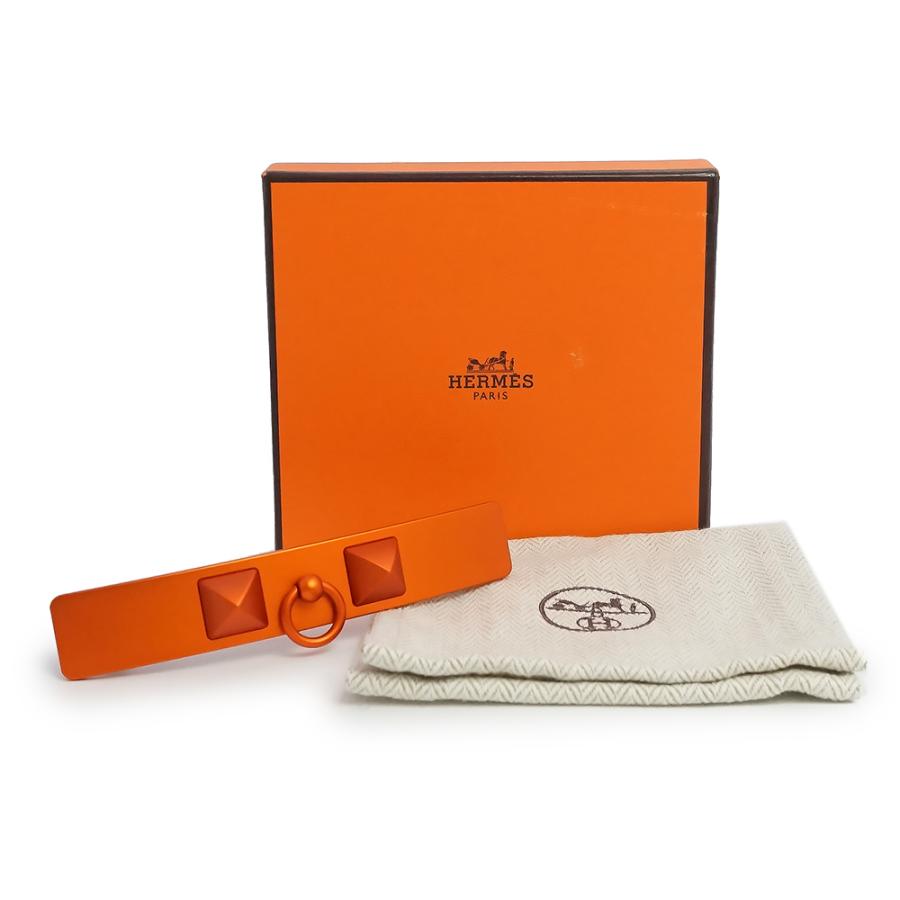 （新品・未使用品）HERMES エルメス カプリス メドール アルミニウム オレンジ 髪留め ヘアクリップ ヘアアクセサリー バレッタ シルバー金具の画像
