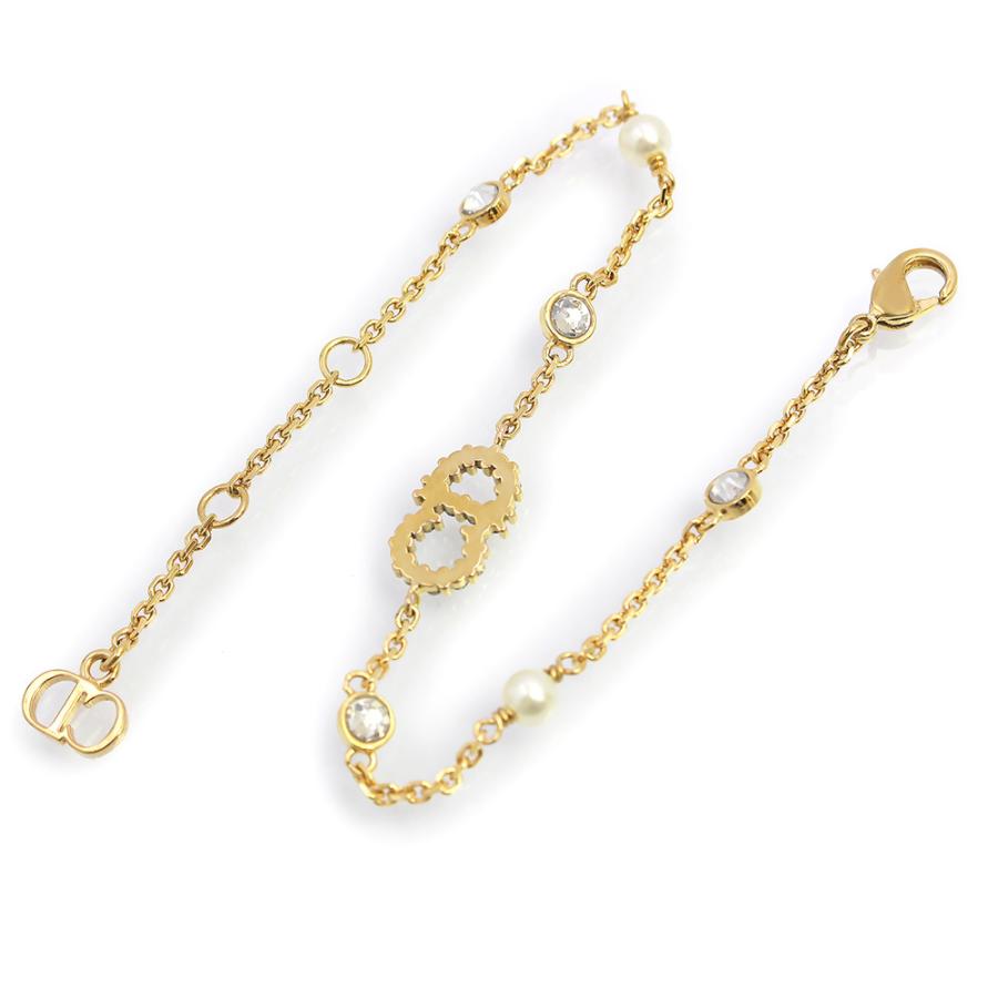 （新品・未使用品）Christian Dior クリスチャンディオール B0668CDLCY クレール ディー リュヌ CDロゴ ラインストーン パール ゴールド ブレスレット 箱付の画像