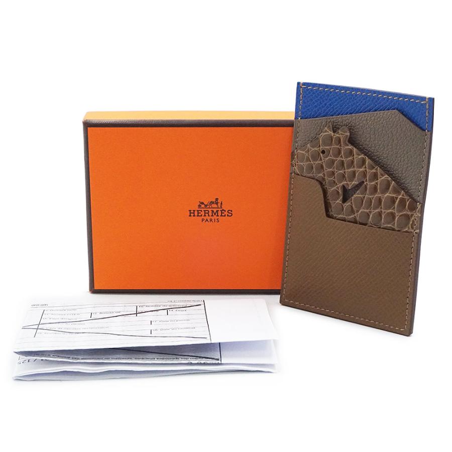 （新品・未使用品）HERMES エルメス プティアッシュ petit h 自然史 アリゲーター ヴォーエプソン シェーブルミゾール ブラウン ブルー カードケース 名刺入れの画像