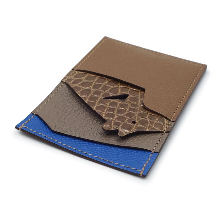 （新品・未使用品）HERMES エルメス プティアッシュ petit h 自然史 アリゲーター ヴォーエプソン シェーブルミゾール ブラウン ブルー カードケース 名刺入れの画像