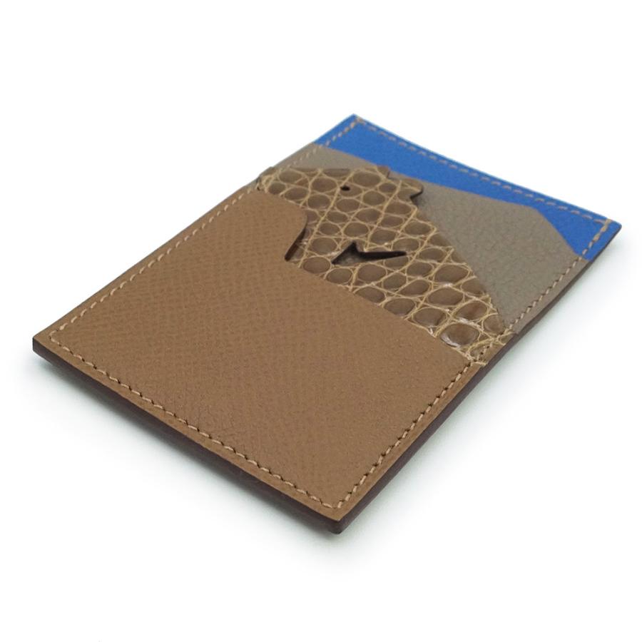 （新品・未使用品）HERMES エルメス プティアッシュ petit h 自然史 アリゲーター ヴォーエプソン シェーブルミゾール ブラウン ブルー カードケース 名刺入れの画像