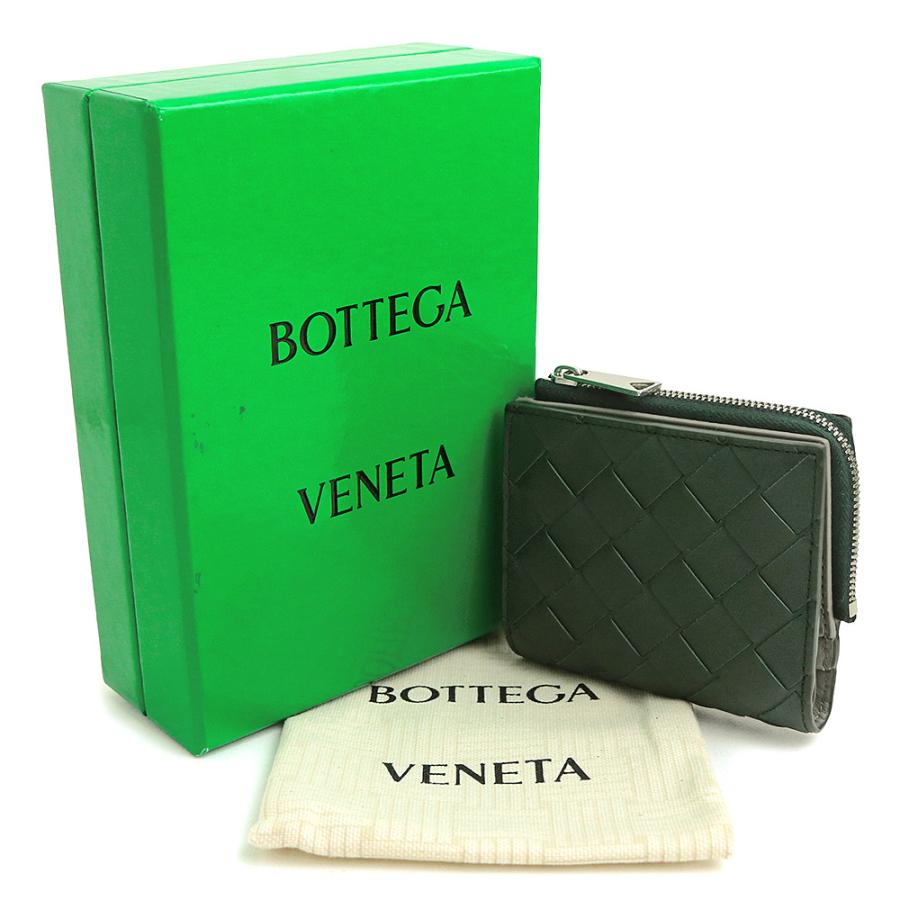 （新品・未使用品）BOTTEGA VENETA ボッテガヴェネタ 775546 スモール L ファスナー ウォレット イントレチャート バイカラー アルピグリーン グレー 財布の画像