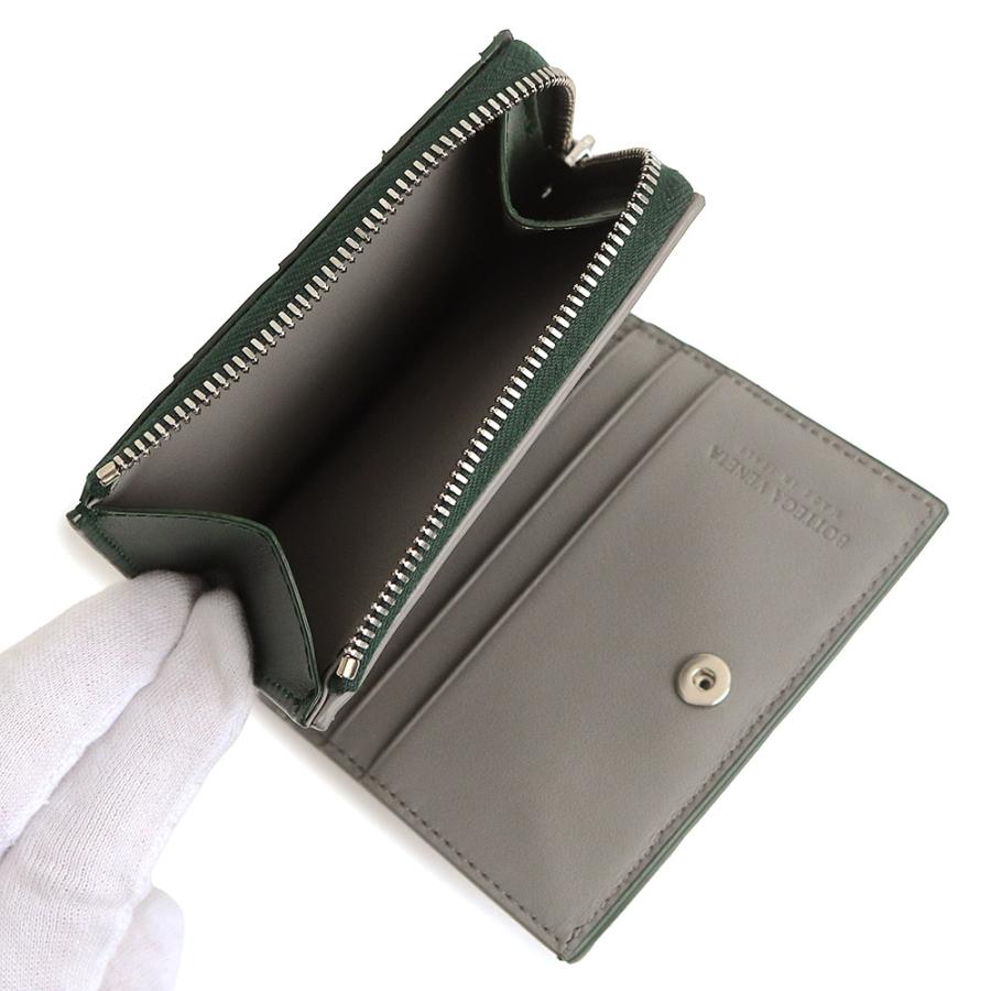 （新品・未使用品）BOTTEGA VENETA ボッテガヴェネタ 775546 スモール L ファスナー ウォレット イントレチャート バイカラー アルピグリーン グレー 財布の画像