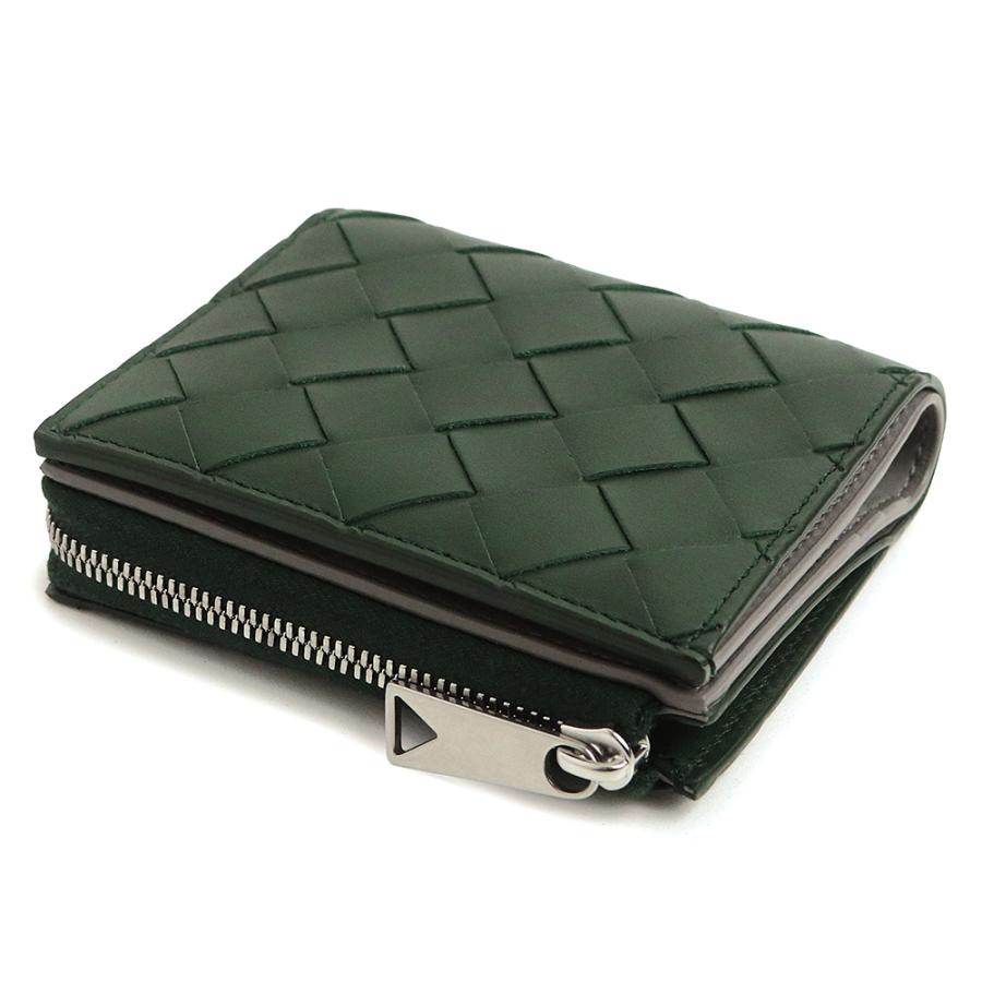 （新品・未使用品）BOTTEGA VENETA ボッテガヴェネタ 775546 スモール L ファスナー ウォレット イントレチャート バイカラー アルピグリーン グレー 財布の画像